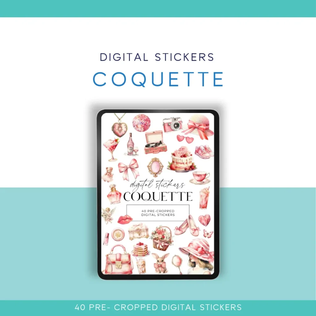 💗✨ Coquette Digital Sticker Pack – 40 Pre-Cropped Stickers for Digital Planners & Journals ✨💗