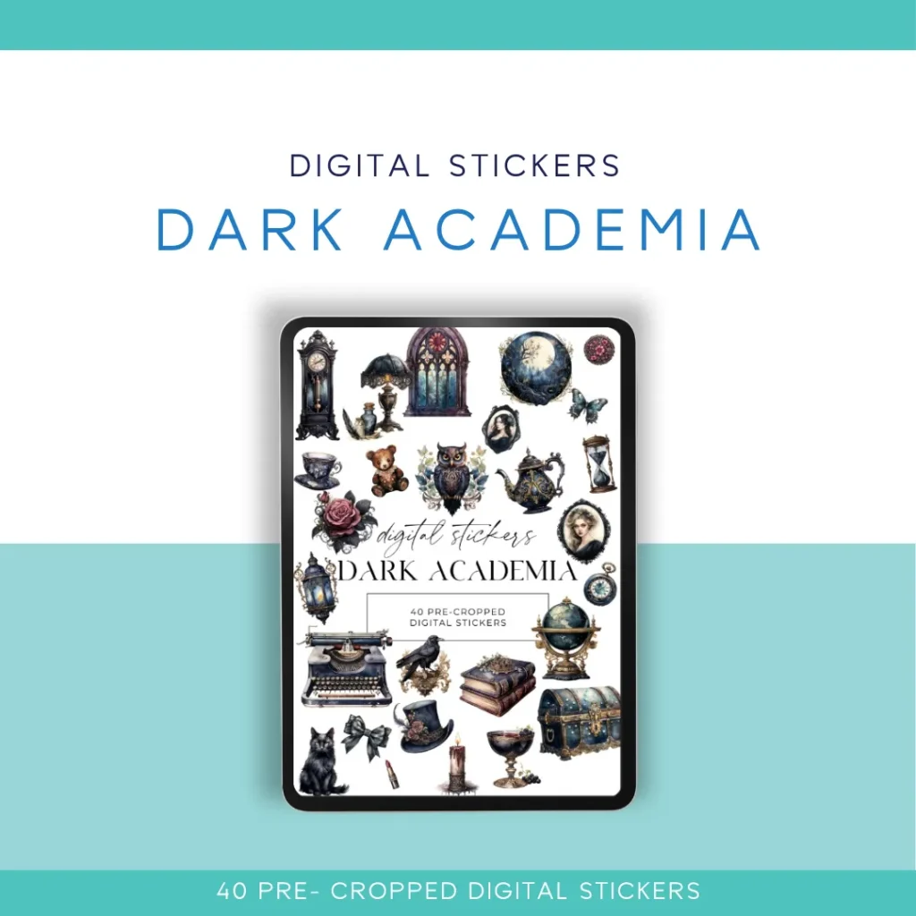 🖤📚 Dark Academia Digital Sticker Pack – 40 Pre-Cropped Stickers for Digital Planners & Journals 📚🖤