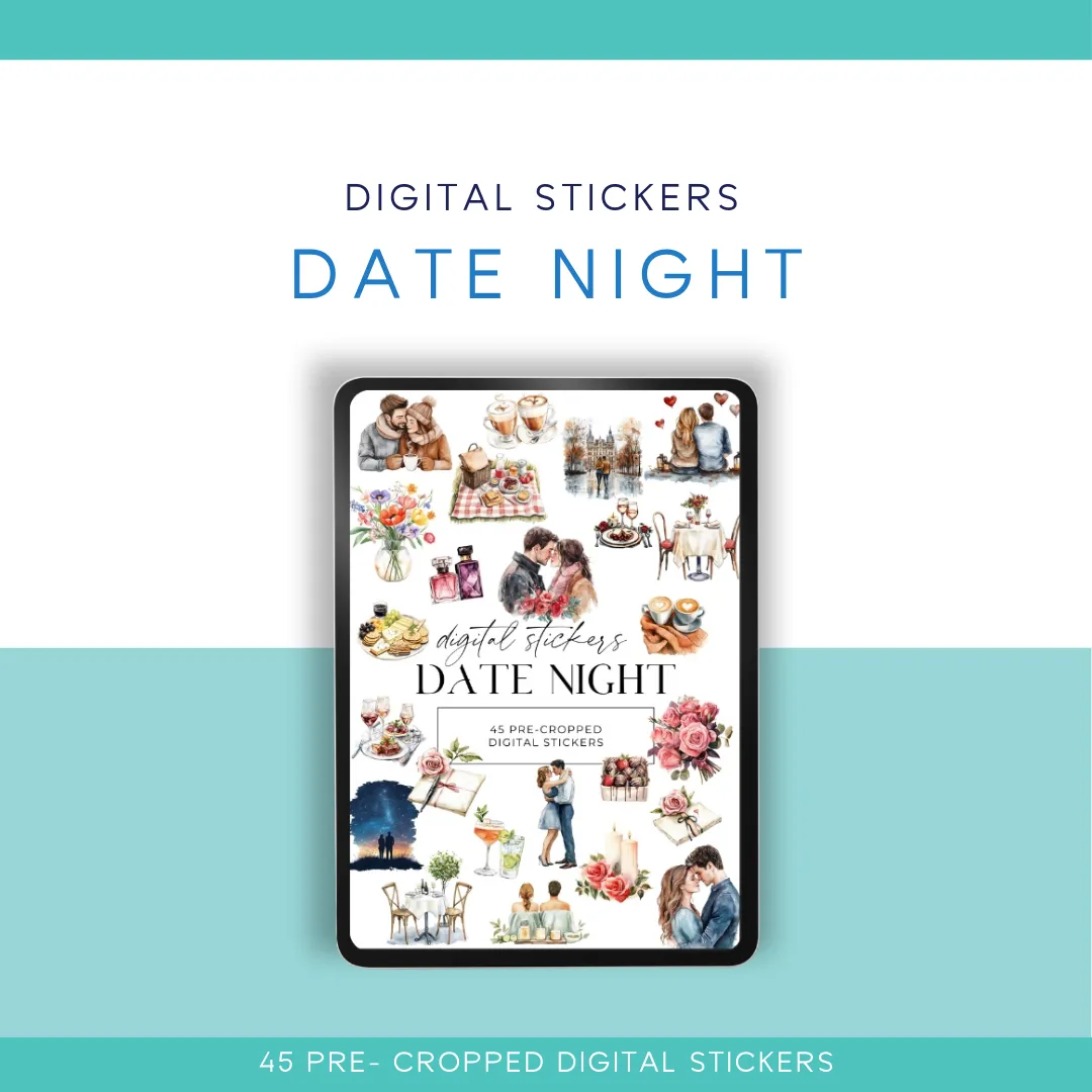 ๐โจ Date Night Digital Sticker Pack โ 45 Pre-Cropped Stickers for Digital Planners & Journals โจ๐