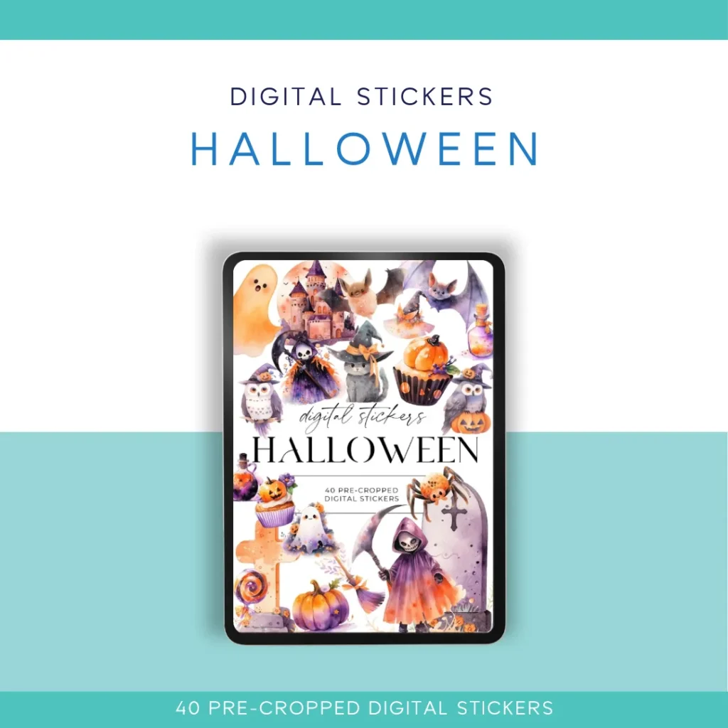 👻🎃 Halloween Digital Sticker Pack – 40 Pre-Cropped Stickers for Digital Planners & Journals 🎃👻