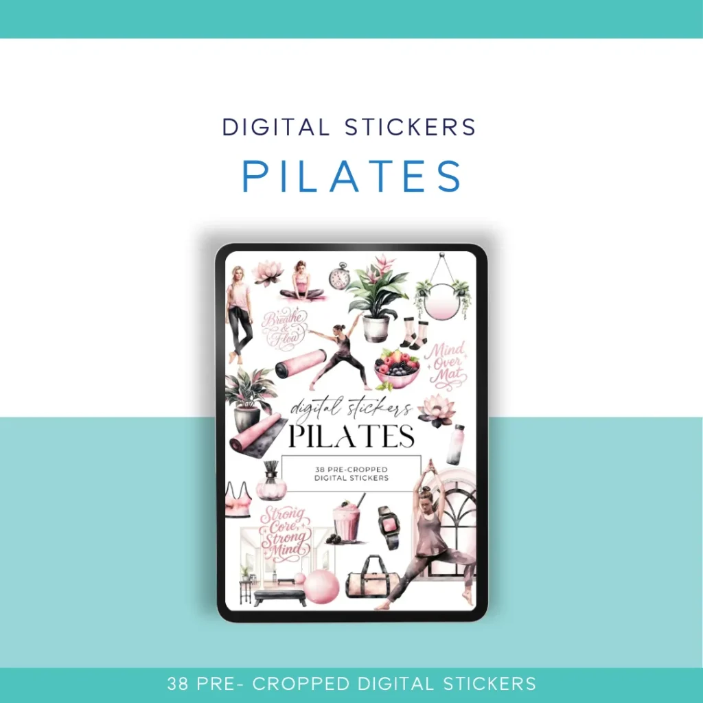 🧘‍♀️✨ Pilates Digital Sticker Pack – 38 Pre-Cropped Stickers for Digital Planners & Journals ✨🧘‍♀️