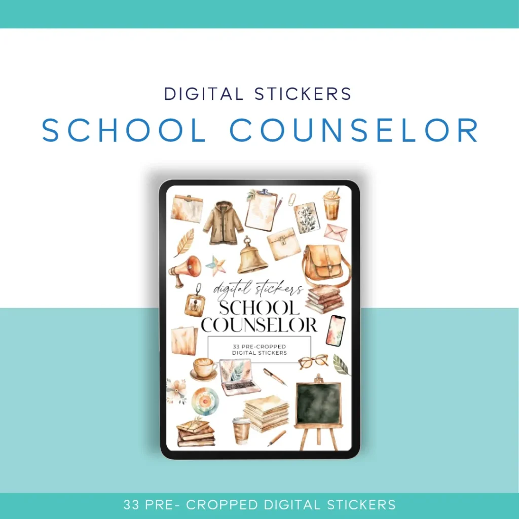 💼✨ School Counselor Digital Sticker Pack – 33 Pre-Cropped Stickers for Digital Planners & Journals ✨💼