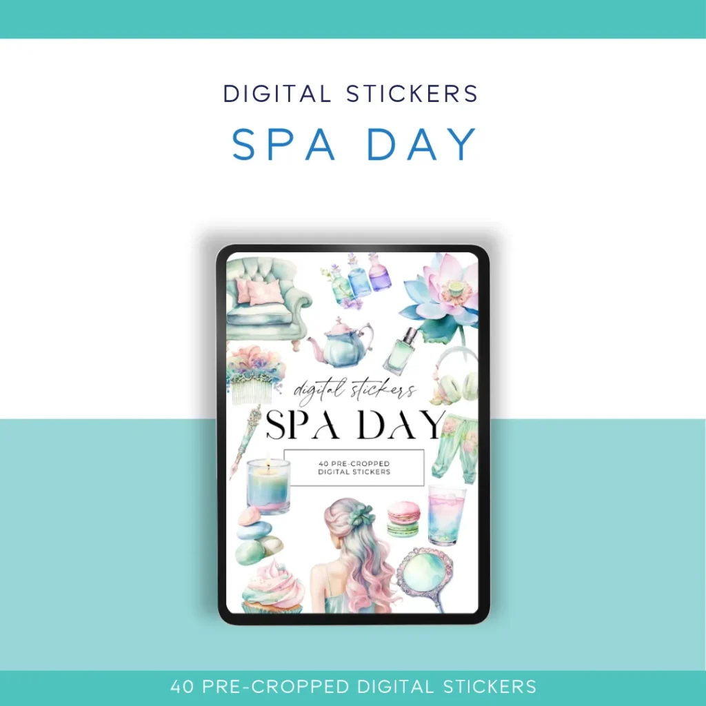 ✨🛁 Spa Day Digital Sticker Pack – 40 Pre-Cropped Stickers for Digital Planners & Journals 🛁✨