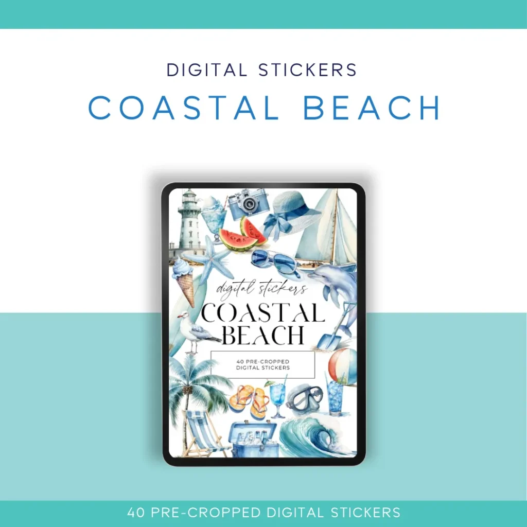 ☀️🌴 Coastal Beach Digital Sticker Pack – 40 Pre-Cropped Stickers for Digital Planners & Journals 🌴☀️