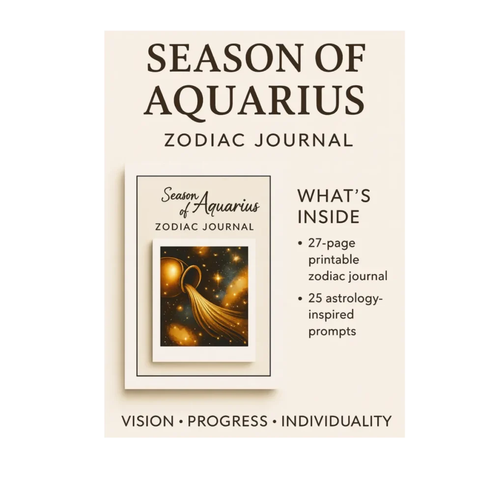 Season of Aquarius Zodiac Journal – 25 Astrology-Inspired Prompts | Printable US Letter PDF