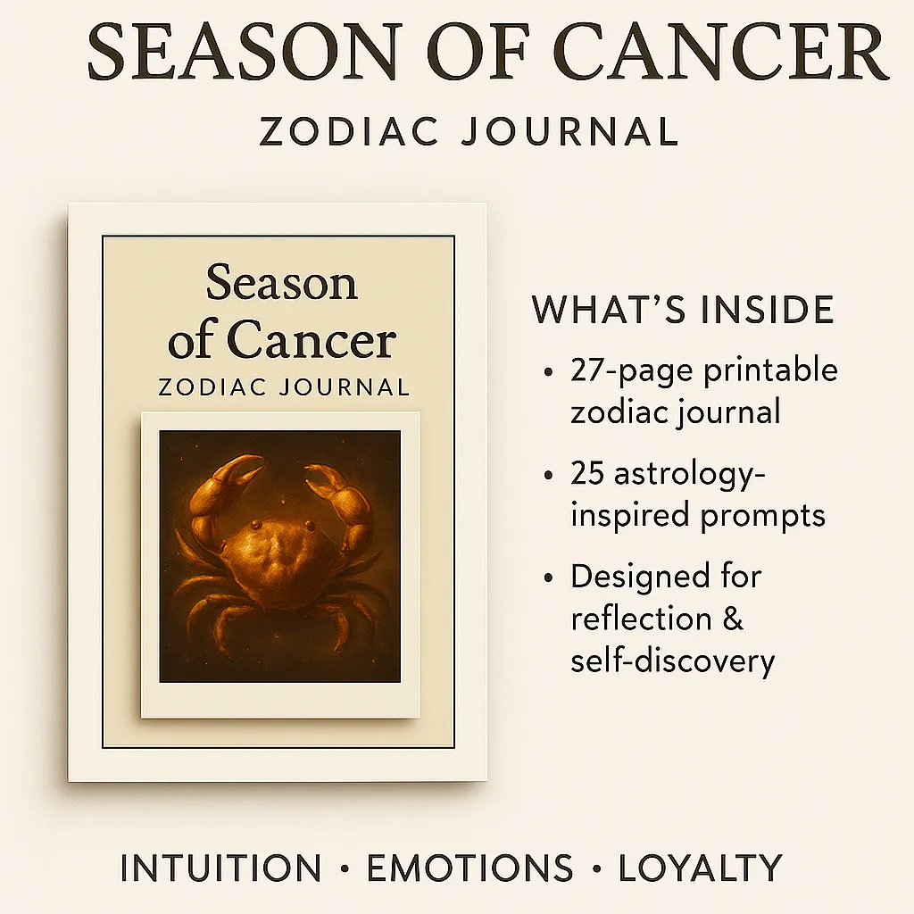 Season of Cancer Zodiac Journal – 25 Astrology-Inspired Prompts | Printable US Letter PDF