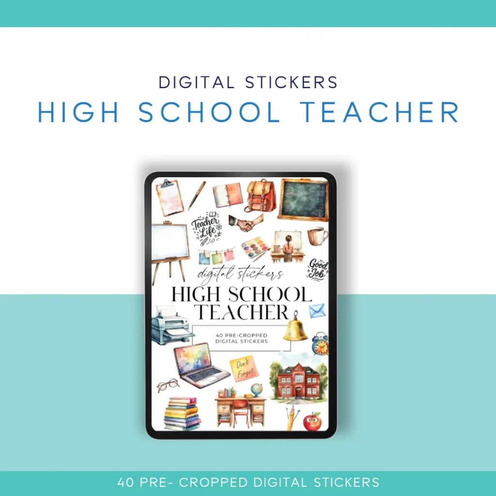 🍎📚 High School Teacher Digital Sticker Pack – 40 Pre-Cropped Stickers for Digital Planners & Journals 📚🍎