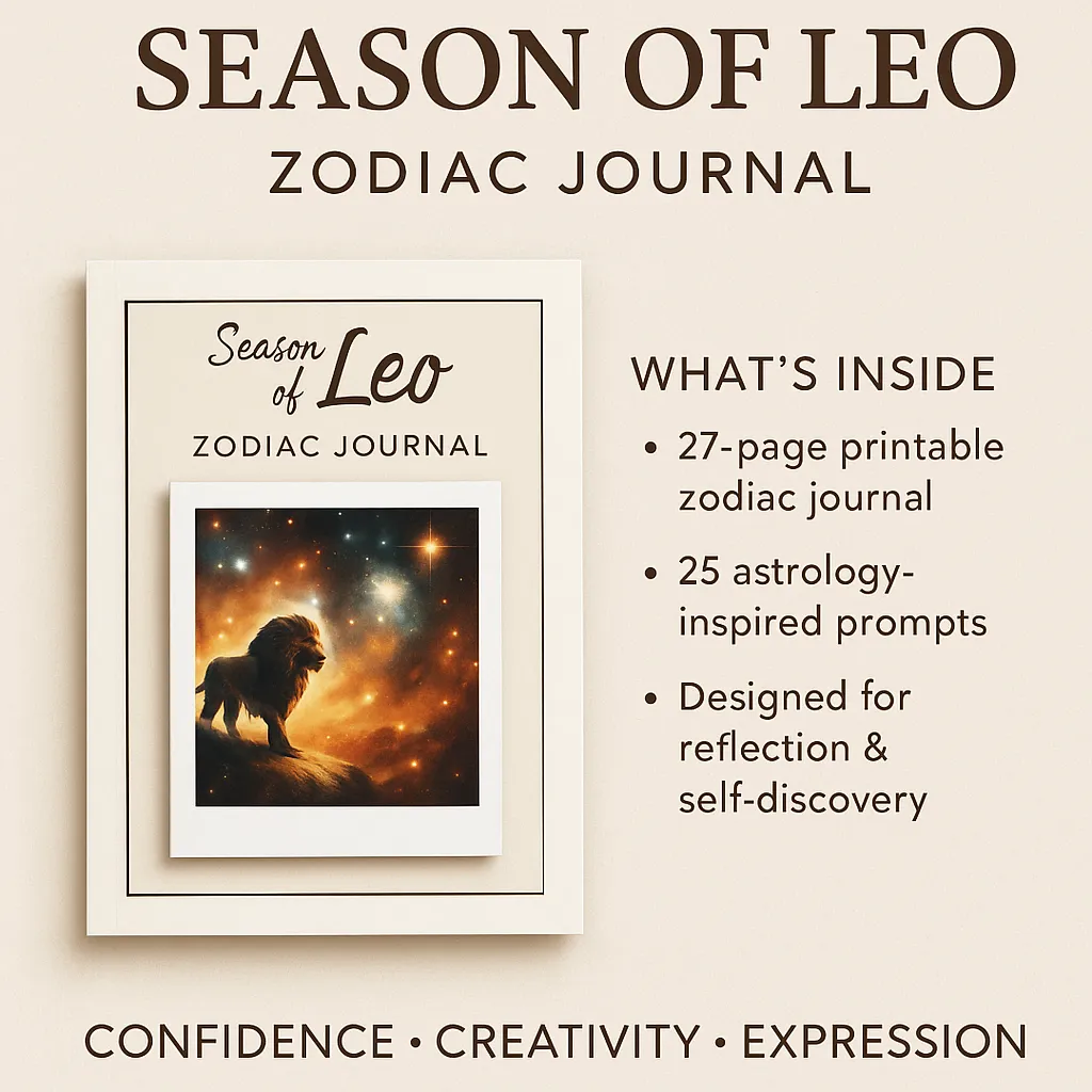 Season of Leo Zodiac Journal – 25 Astrology-Inspired Prompts | Printable US Letter PDF
