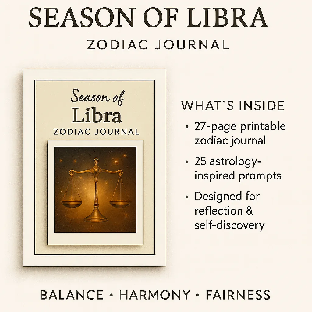 Season of Libra Zodiac Journal – 25 Astrology-Inspired Prompts | Printable US Letter PDF