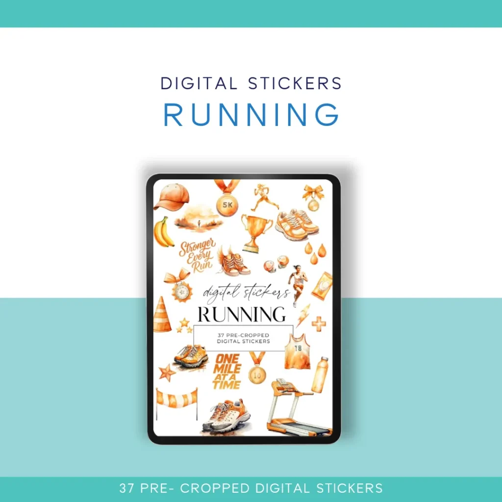 🧡🏃‍♂️ Running Digital Sticker Pack – 37 Pre-Cropped Stickers for Digital Planners & Journals 🏃‍♀️🧡