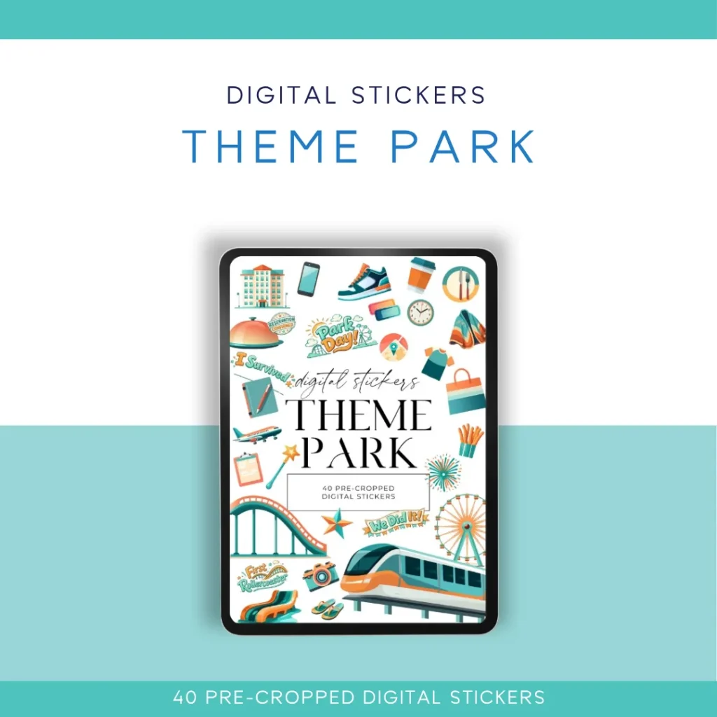 🎢✨ Theme Park Digital Sticker Pack – 40 Pre-Cropped Stickers for Digital Planners & Journals ✨🎢