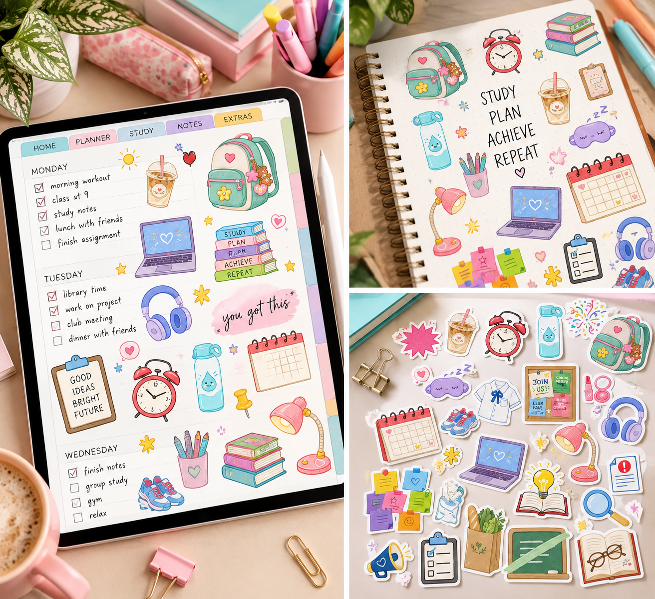 Student Digital Stickers | 39 Pre-Cropped PNG Stickers - Image 2