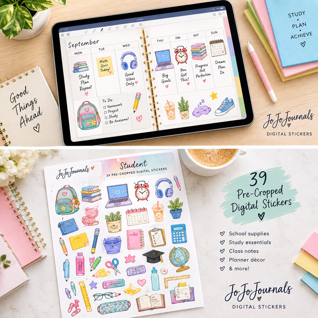 Student Digital Stickers | 39 Pre-Cropped PNG Stickers - Image 3